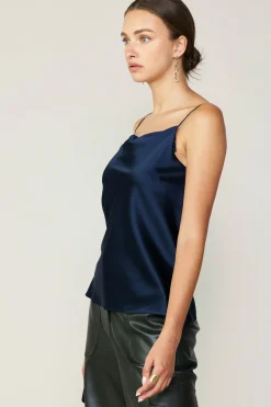 Sleeveless Tops-Current Air Silk Cowl Neck Cami NAVY