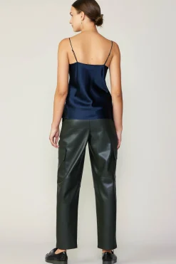 Sleeveless Tops-Current Air Silk Cowl Neck Cami NAVY