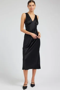 Maxi Dresses-Current Air Silk Sweetheart Maxi Dress BLACK