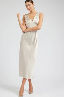 Maxi Dresses-Current Air Silk Sweetheart Maxi Dress CHAMPAGNE