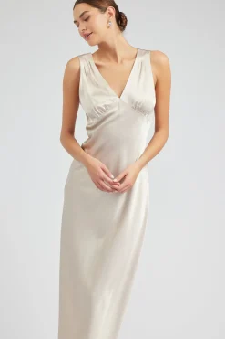 Maxi Dresses-Current Air Silk Sweetheart Maxi Dress CHAMPAGNE