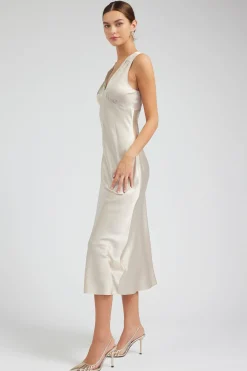 Maxi Dresses-Current Air Silk Sweetheart Maxi Dress CHAMPAGNE