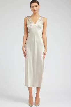 Maxi Dresses-Current Air Silk Sweetheart Maxi Dress CHAMPAGNE