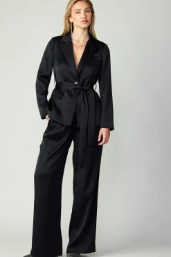 Coats & Jackets-Current Air Silky Belted Blazer BLACK