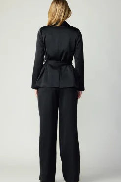 Coats & Jackets-Current Air Silky Belted Blazer BLACK