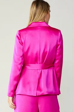 Coats & Jackets-Current Air Silky Belted Blazer FUCHSIA