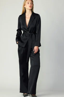 Pants-Current Air Silky Pintucked Trousers BLACK