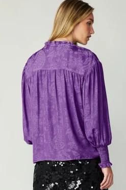 Long Sleeve Tops-Current Air Smocked Cuff Blouse HYPERVIOLET