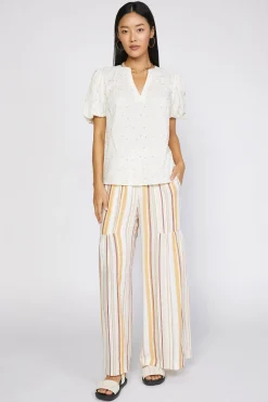 Short Sleeve Tops-Current Air Smocked Sleeve Top IVORY