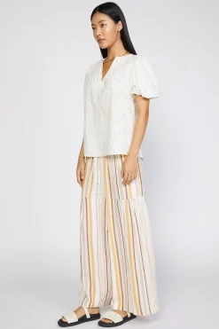 Short Sleeve Tops-Current Air Smocked Sleeve Top IVORY