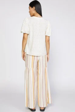 Short Sleeve Tops-Current Air Smocked Sleeve Top IVORY