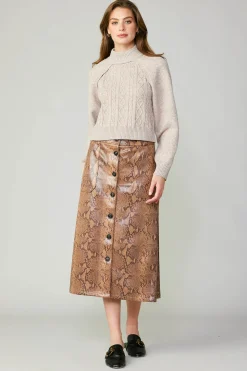 Skirts-Current Air Snake Print Midi Skirt SNAKESKINBROWN