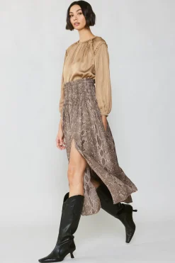 Skirts-Current Air Snake Print Midi Skirt BROWN