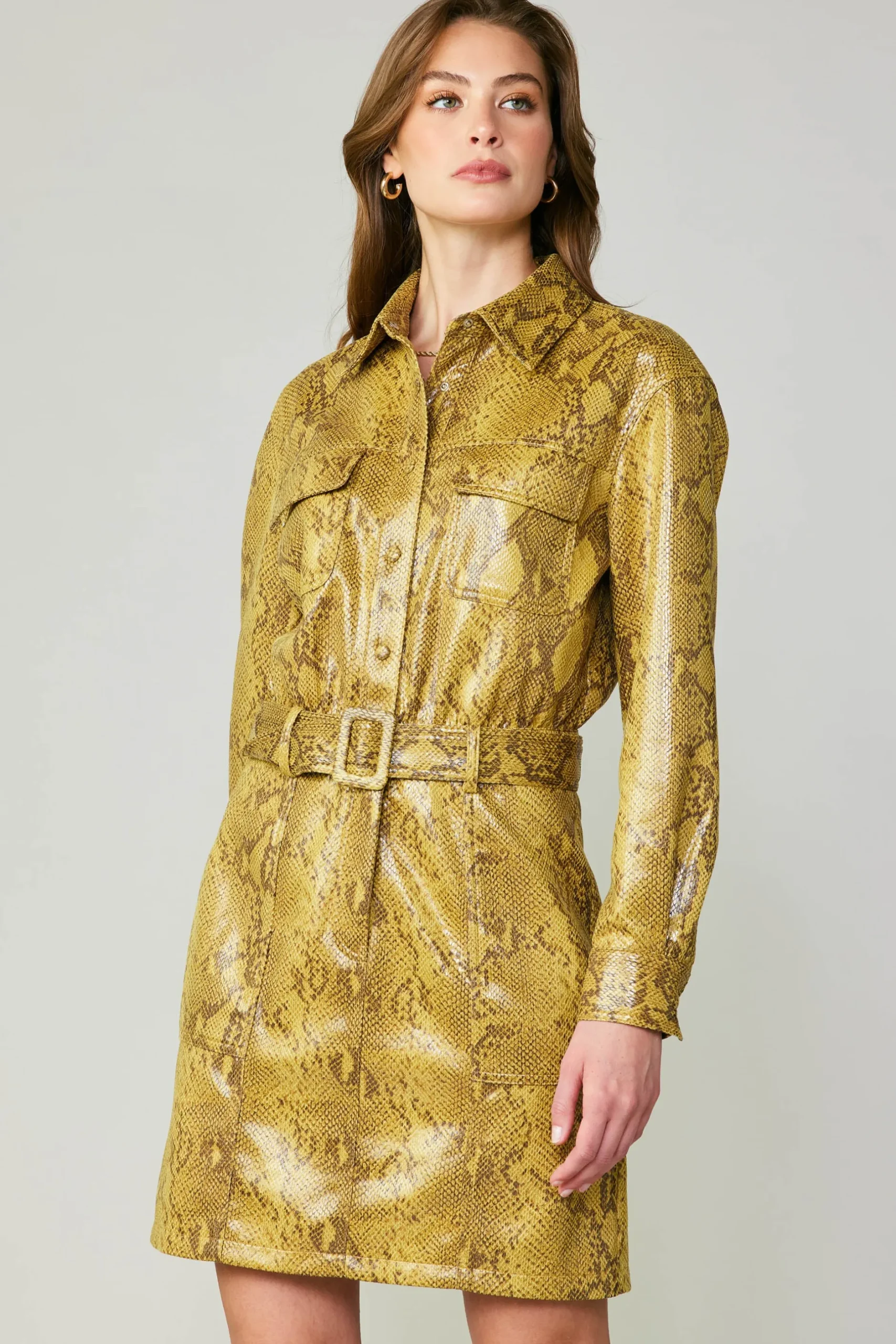 Coats & Jackets-Current Air Snakeskin Shirt Dress SNAKESKINYELLOW
