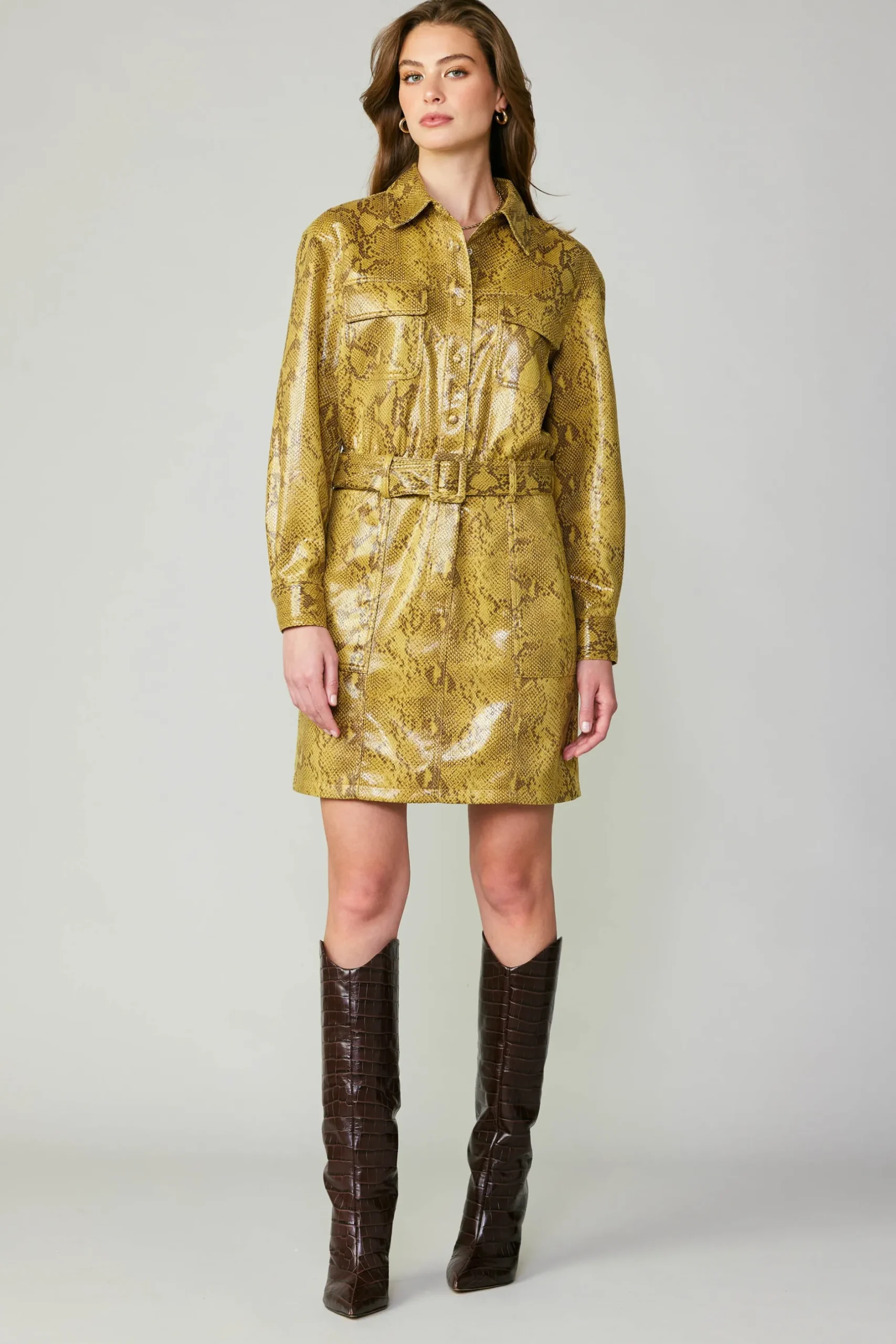 Coats & Jackets-Current Air Snakeskin Shirt Dress SNAKESKINYELLOW