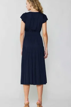 Midi Dresses-Current Air Sophia Flutter Sleeve Midi Dress NAVY