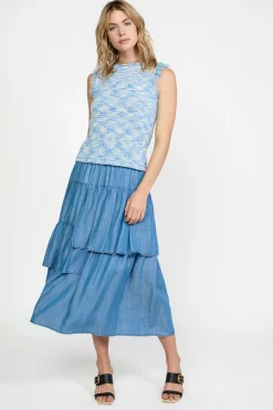 Sleeveless Tops|Sweaters-Current Air Space Dyed Sweater Tank BLUE