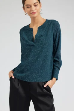Long Sleeve Tops-Current Air Sparkle Blouse DEEPTEAL