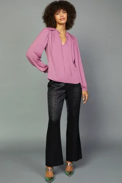 Long Sleeve Tops-Current Air Split Neck Blouse CHATEAUROSE