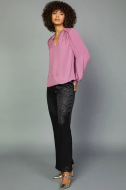 Long Sleeve Tops-Current Air Split Neck Blouse CHATEAUROSE