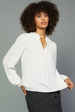 Long Sleeve Tops-Current Air Split Neck Blouse ECRU