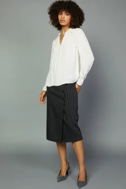 Long Sleeve Tops-Current Air Split Neck Blouse ECRU