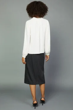 Long Sleeve Tops-Current Air Split Neck Blouse ECRU