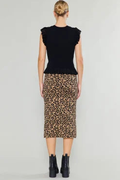 Skirts|Knitwear-Current Air Spotted Knit Skirt BROWNLEOPARD