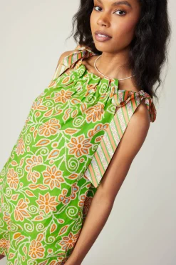 Sleeveless Tops-Current Air Striped Bow Floral Top GREENORANGEMLT