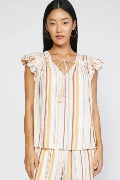 Sleeveless Tops-Current Air Striped Flutter Sleeve Top MULTISTRIPE
