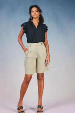 Shorts-Current Air Striped Knee Length Shorts KHAKISTRIPE