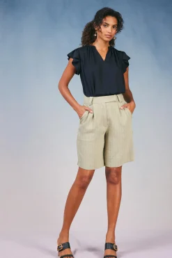 Shorts-Current Air Striped Knee Length Shorts KHAKISTRIPE