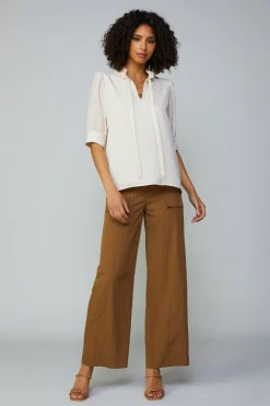 Short Sleeve Tops-Current Air Striped Structured Sleeve Blouse NATURALSTRIPE