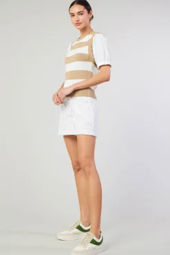 Knitwear|Short Sleeve Tops-Current Air Striped Sweater Top TAUPE