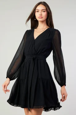 Mini Dresses-Current Air Surplice Mini Dress BLACK