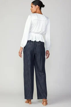 Long Sleeve Tops-Current Air Surplice Peplum Blouse WHITE