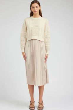 Knitwear-Current Air Sweater & Pleated Dress Set CHAMPAGNE