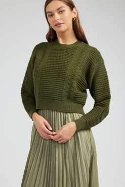 Knitwear-Current Air Sweater & Pleated Dress Set OLIVE