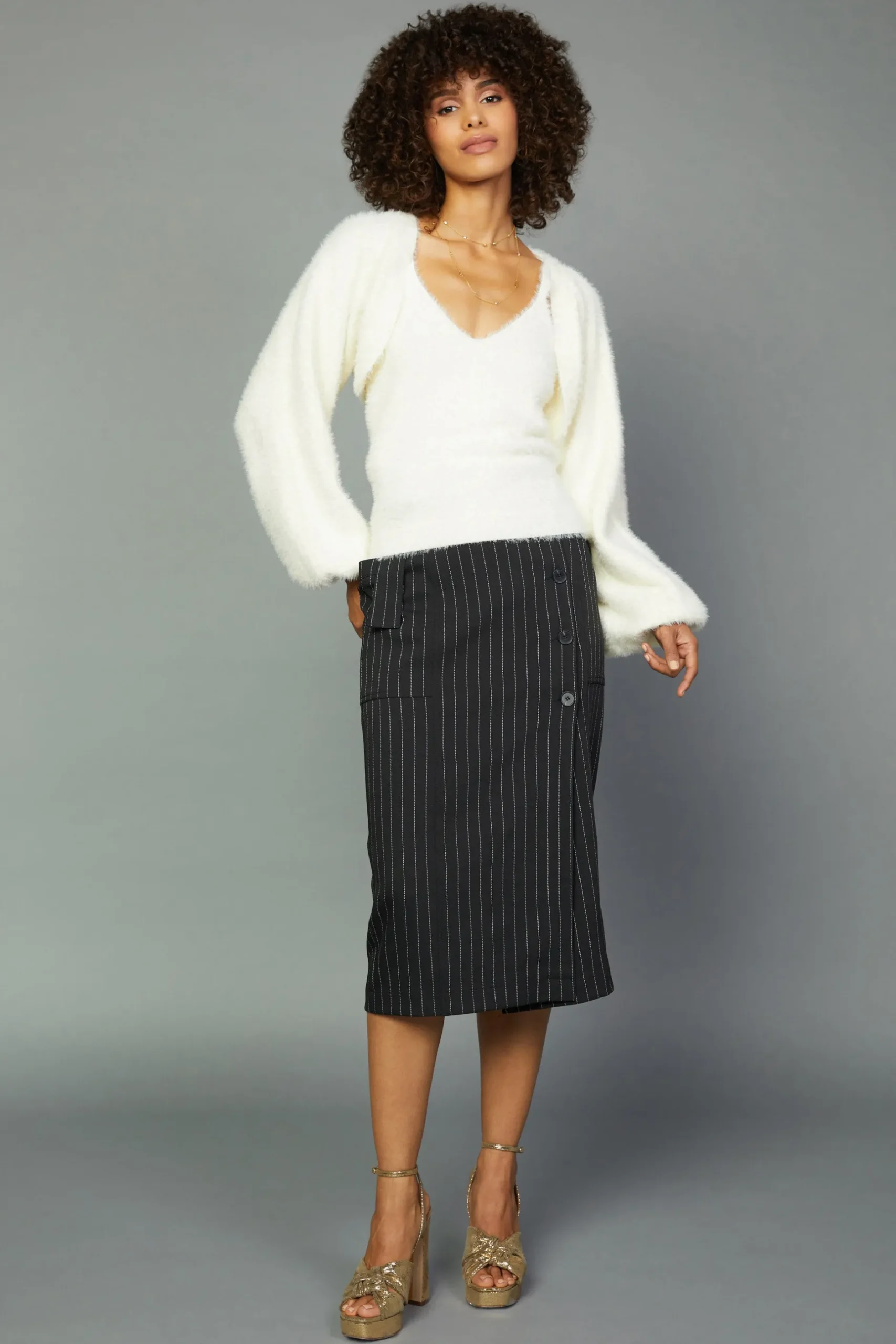 Knitwear|Coats & Jackets-Current Air Sweater Shrug Cami Set CREAM