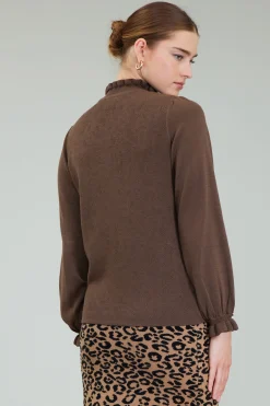 Knitwear|Long Sleeve Tops-Current Air Sweater Style Blouse BROWN