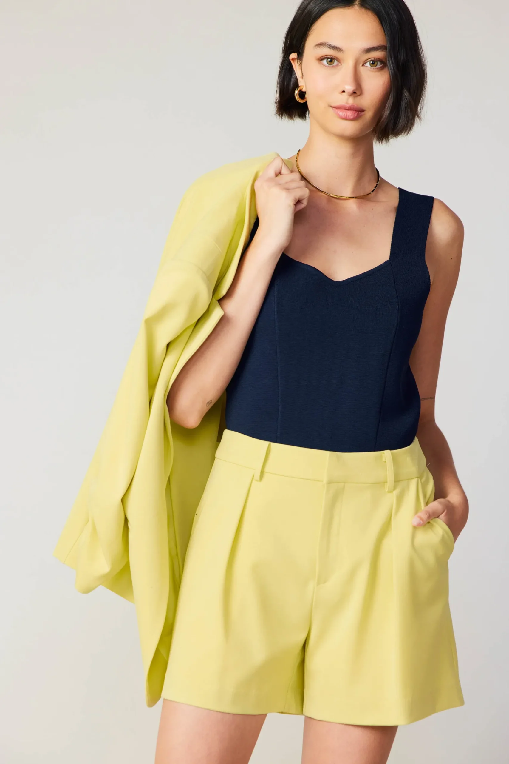 Knitwear|Sleeveless Tops-Current Air Sweetheart Knit Tank Top NAVY