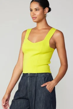 Knitwear|Sleeveless Tops-Current Air Sweetheart Knit Tank Top LEMON