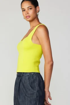 Knitwear|Sleeveless Tops-Current Air Sweetheart Knit Tank Top LEMON
