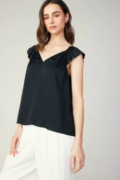 Sleeveless Tops-Current Air Sweetheart Neck Tank Top BLACK