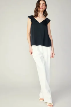 Sleeveless Tops-Current Air Sweetheart Neck Tank Top BLACK