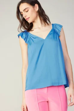 Sleeveless Tops-Current Air Sweetheart Neck Tank Top FADEDBLUE