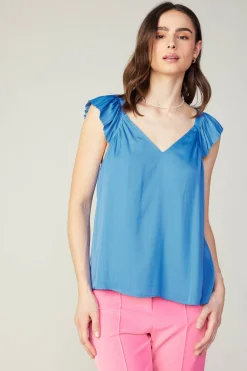 Sleeveless Tops-Current Air Sweetheart Neck Tank Top FADEDBLUE