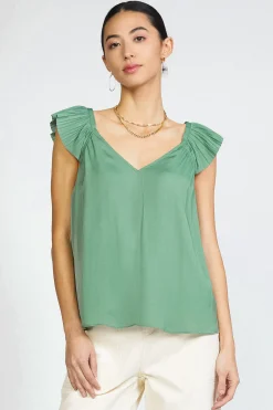 Sleeveless Tops-Current Air Sweetheart Ruffled Top SAGEGREEN