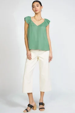 Sleeveless Tops-Current Air Sweetheart Ruffled Top SAGEGREEN