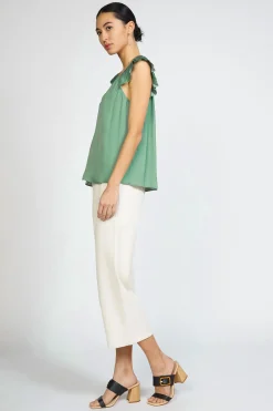 Sleeveless Tops-Current Air Sweetheart Ruffled Top SAGEGREEN